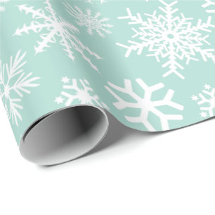 Mint Green White Snowflakes Wrapping Paper