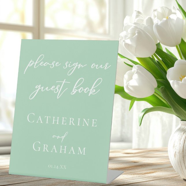 Mint Green White Spring Wedding Guest Book Pedestal Sign (Creator Uploaded)