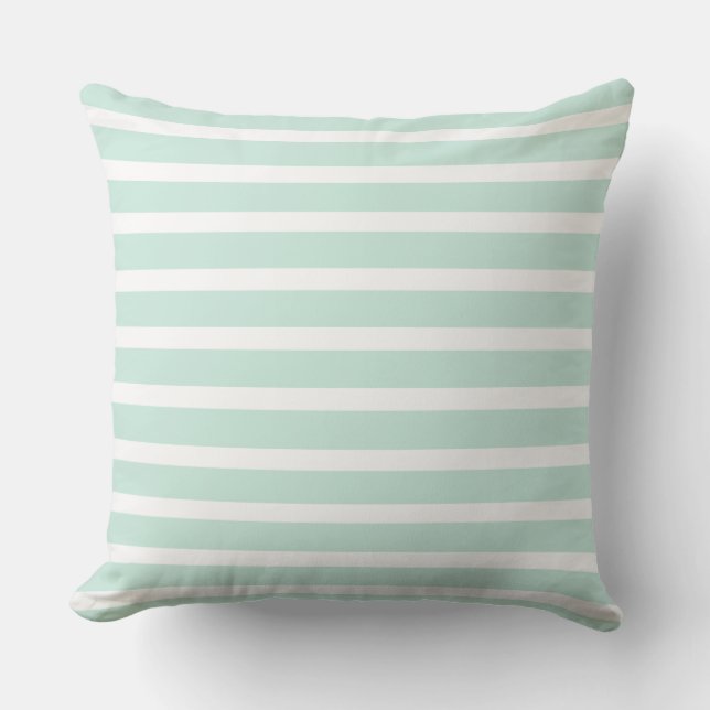 Mint Green & White Striped Lines, Beautiful Summer Outdoor Cushion (Front)