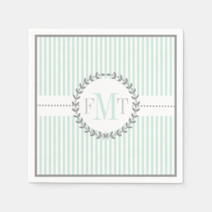Mint green, white striped pattern wedding napkin