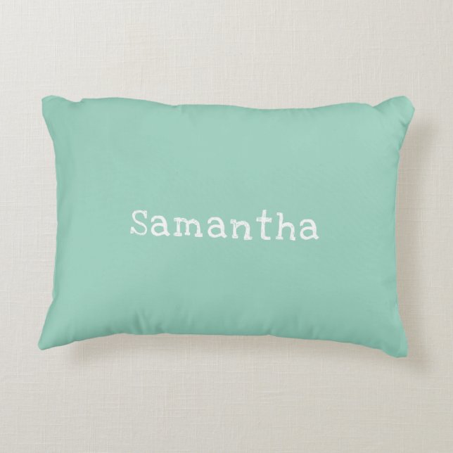 Mint Green White Stripes Name Decorative Cushion (Back)