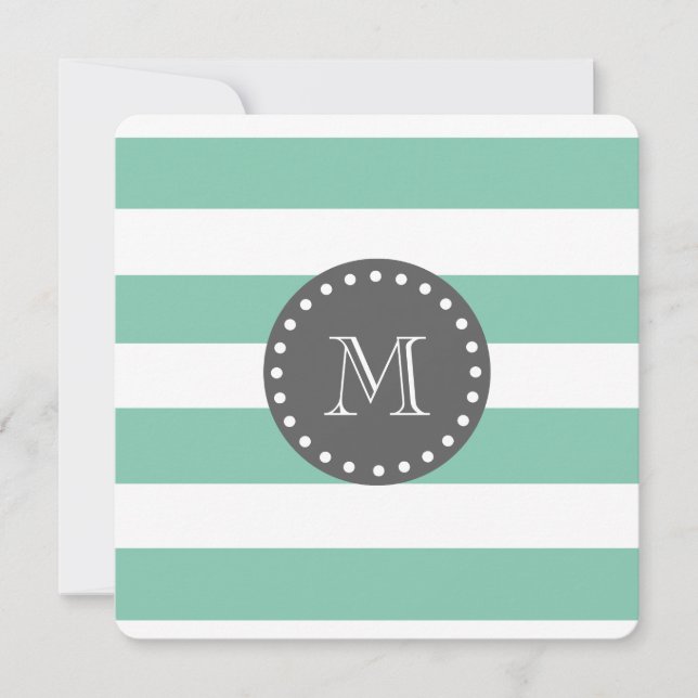 Mint Green White Stripes Pattern, Charcoal Monogra (Front)
