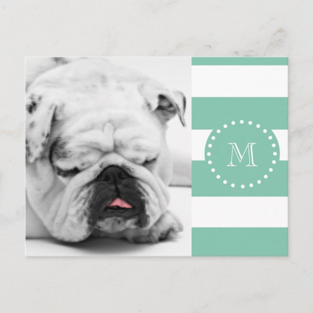Mint Green White Stripes Pattern, Your Monogram Postcard (Front)