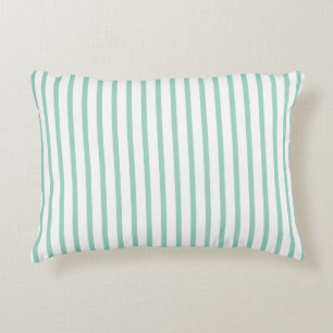 Mint Green White Stripes Salmon Name Decorative Cushion