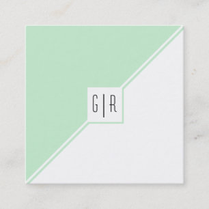 Mint green, white triangles and monogram modern square business card