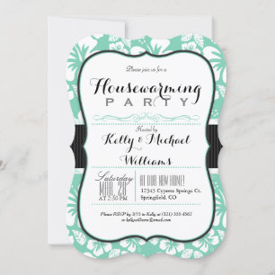 Mint Green & White Tropical Housewarming Party Invitation