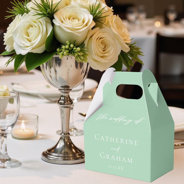 Mint Green White Typography Personalised Wedding Favour Box (Creator Uploaded)