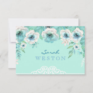 Mint Green & White Watercolor Flowers Thank You