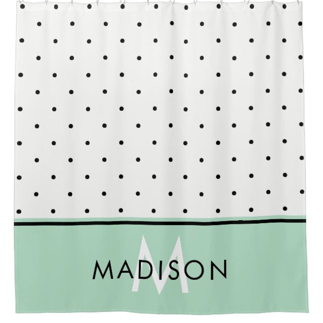 Mint Green with Black and White Polka Dots Shower Curtain (Front)