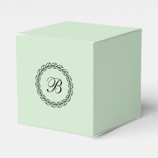 Mint Green with Black Laurel Wreath with Monogram Favour Box (Front Side)