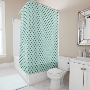 MINT GREEN WITH BROWN HEART DIAMOND PATTERNS SHOWER CURTAIN