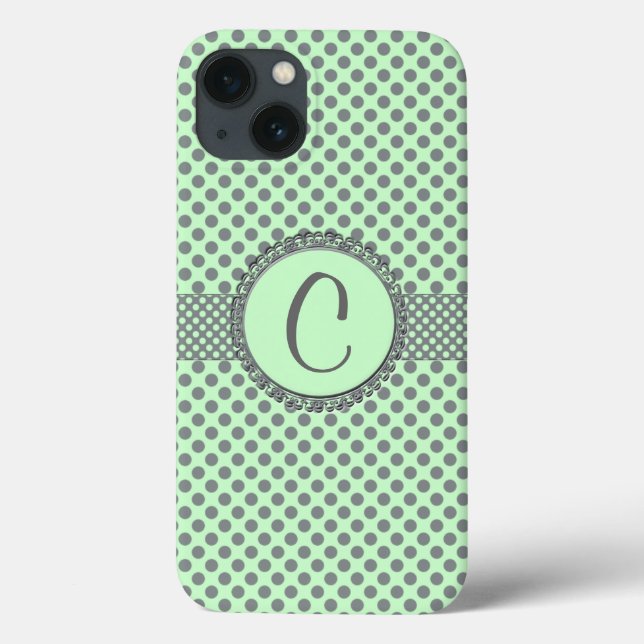 Mint Green with Grey Polka Dots-Monogram STaylor  Case-Mate iPhone Case (Back)