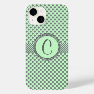 Mint Green with Grey Polka Dots-Monogram STaylor Case-Mate iPhone 14 Case