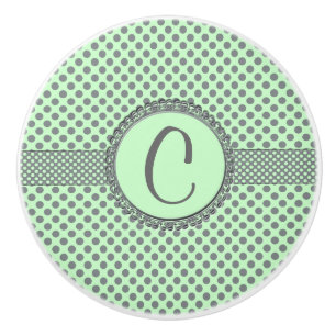 Mint Green With Grey Polka Dots-Monogram STaylor Ceramic Knob