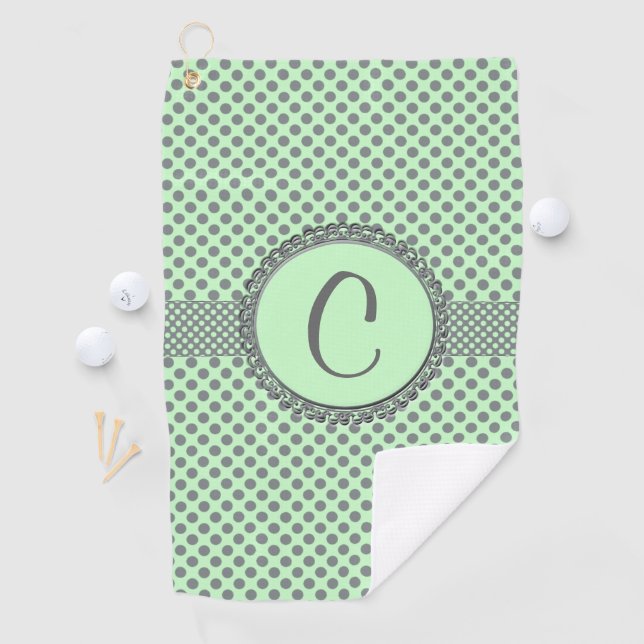 Mint Green with Grey Polka Dots-Monogram STaylor Golf Towel (InSitu)