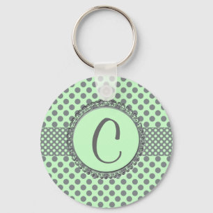 Mint Green with Grey Polka Dots-Monogram STaylor Key Ring