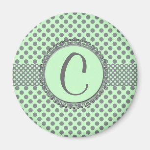 Mint Green with Grey Polka Dots-Monogram STaylor Magnet