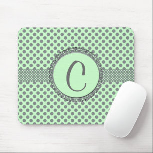 Mint Green with Grey Polka Dots-Monogram STaylor Mouse Mat