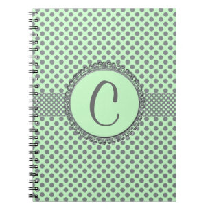 Mint Green with Grey Polka Dots-Monogram STaylor Notebook