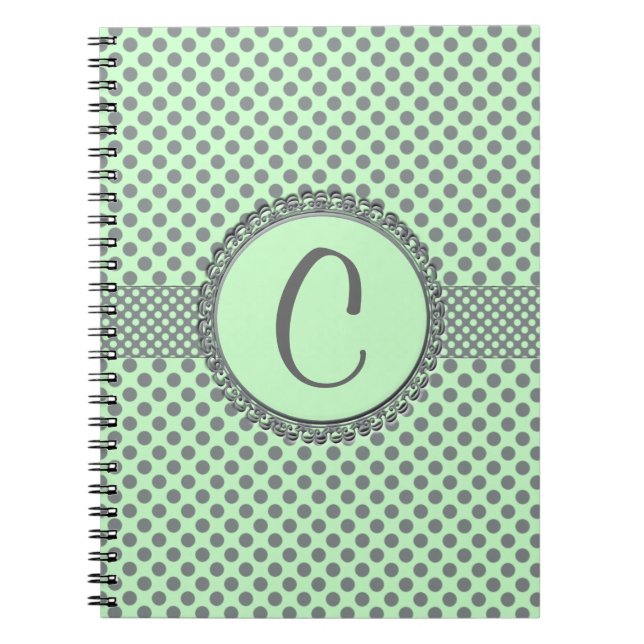Mint Green with Grey Polka Dots-Monogram STaylor Notebook (Front)