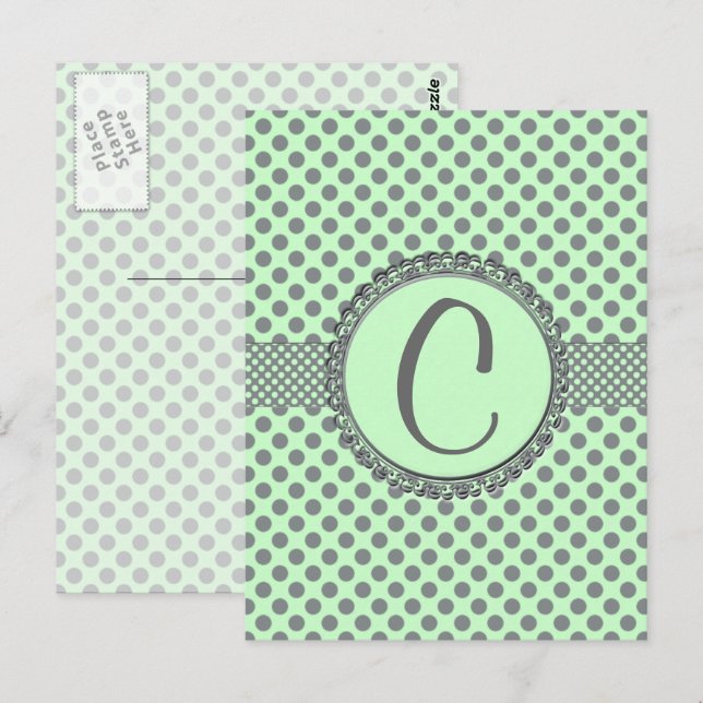 Mint Green With Grey Polka Dots-Monogram STaylor Postcard (Front/Back)
