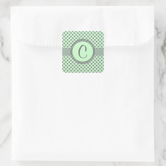 Mint Green with Grey Polka Dots-Monogram STaylor Square Sticker (Bag)