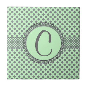 Mint Green with Grey Polka Dots-Monogram STaylor Tile
