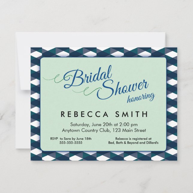 Mint Green with Navy Blue Border Bridal Shower Invitation (Front)