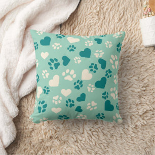 Mint Green with Teal & Cream Paw Prints Cat Lover Cushion