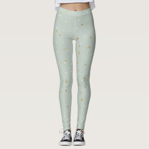 Mint-Green With White & Gold Sparkles Leggings