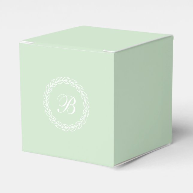 Mint Green with White Laurel Wreath with Monogram Favour Box (Front Side)