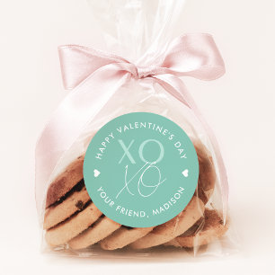 Mint Green XOXO Personalised Valentine's Day Classic Round Sticker