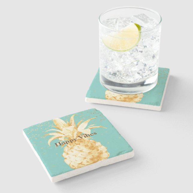 Mint Green Yellow Gold Pineapple Stone Coaster (Side)