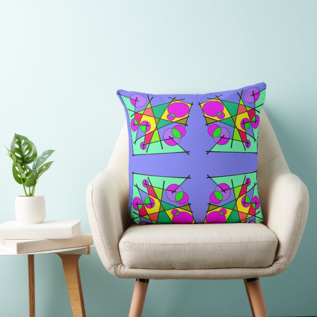 Mint Green Yellow Pink On Purple Abstract 1 Cushion (Chair)