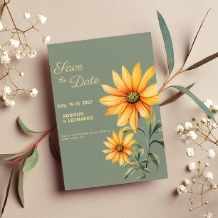 Mint green yellow sunflower flowers Save the Date Invitation