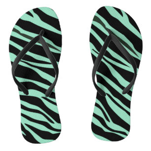 Mint Green Zebra Striped Flip Flops