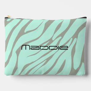 Mint Green Zebra Stripes Pattern Accessory Pouch