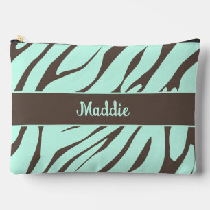 Mint Green Zebra Stripes Pattern Accessory Pouch