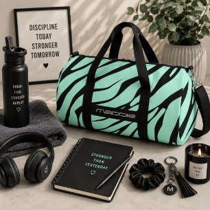 Mint Green Zebra Stripes Pattern Duffle Bag