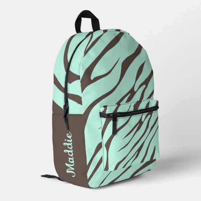 Mint Green Zebra Stripes Pattern  Printed Backpack (Back Corner Left)