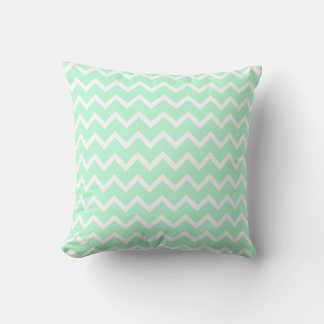 Mint Green Zigzag Chevron Stripes. Cushion (Front)