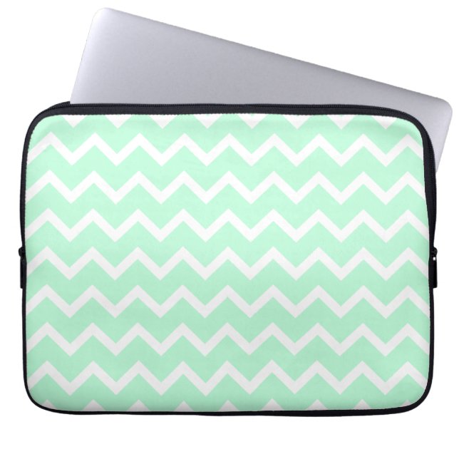 Mint Green Zigzag Chevron Stripes. Laptop Sleeve (Front)