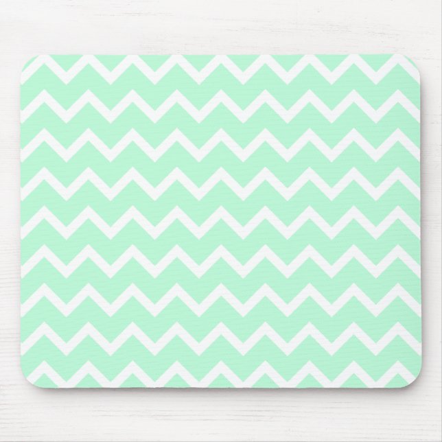 Mint Green Zigzag Chevron Stripes. Mouse Mat (Front)
