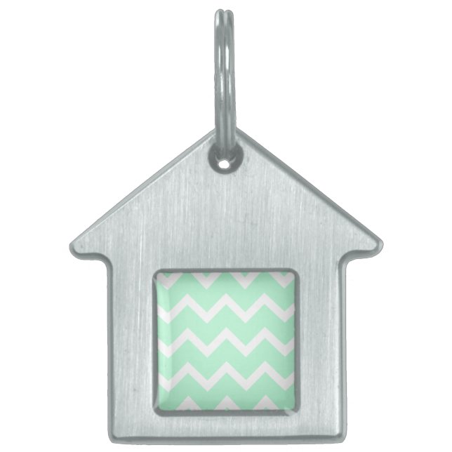Mint Green Zigzag Chevron Stripes. Pet ID Tag (Front)