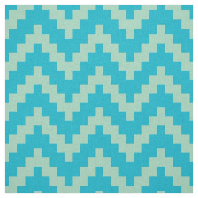 Mint-Green Zigzag Ikat & Custom Blue Background Fabric (Swatch)