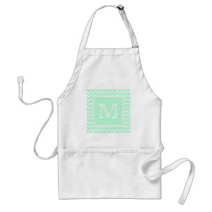 Mint Green Zigzag with Custom Monogram. Standard Apron