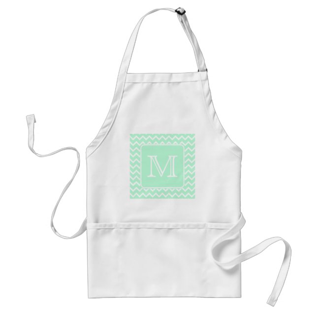 Mint Green Zigzag with Custom Monogram. Standard Apron (Front)