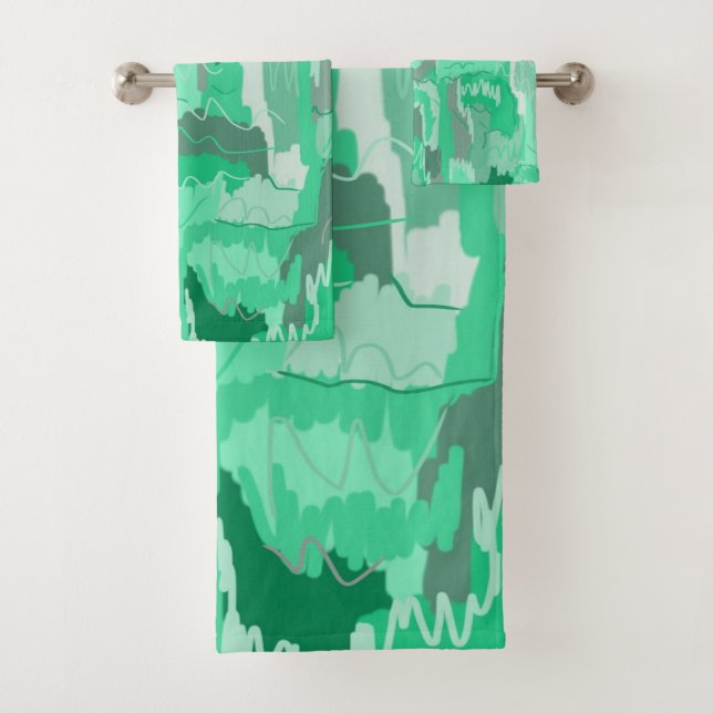 Mint Greenery Abstract  Bath Towel Set (Insitu)