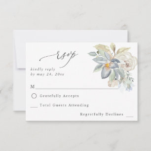 Mint Greenery & White Floral no Meal RSVP Card