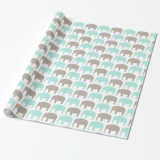 mint-grey baby elephants wrapping paper